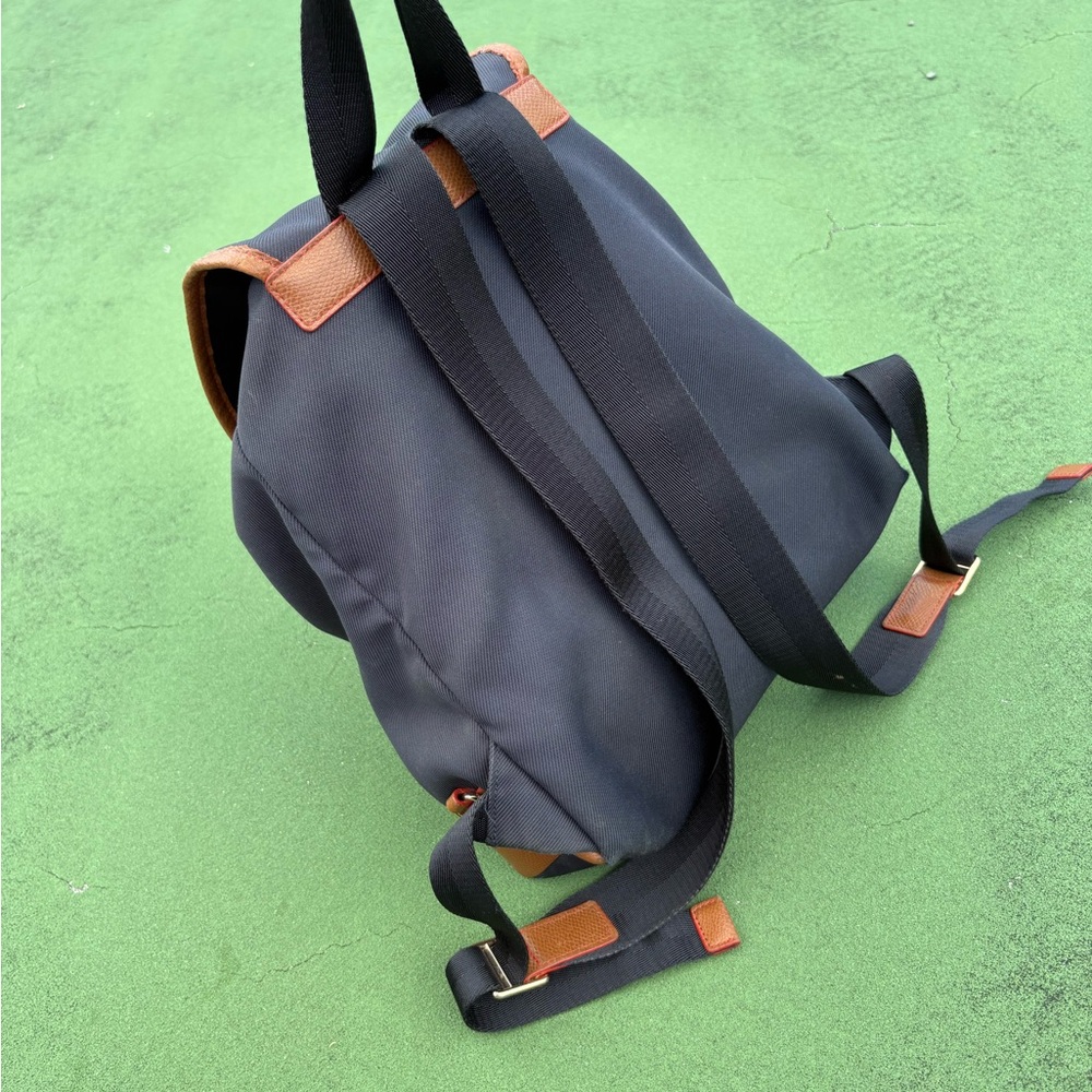 Coach Navy and Tan Sawyer Canvass/ Leather Medium Backpack with Gold Hardware - Picture 2 of 8